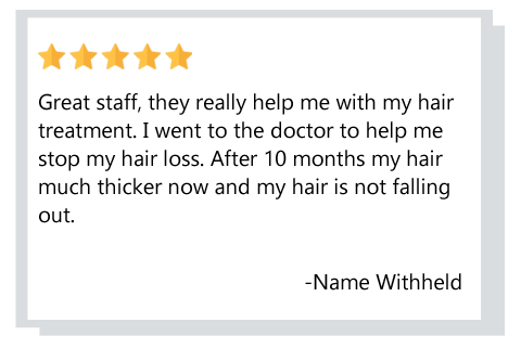 patient review on hair loss treatment - After 10 months my hair is much thicker and not falling out. Reviewer name withheld